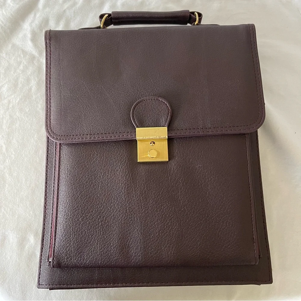 Vintage Burgundy leather vertical organizer briefcase satchel shoulder strap